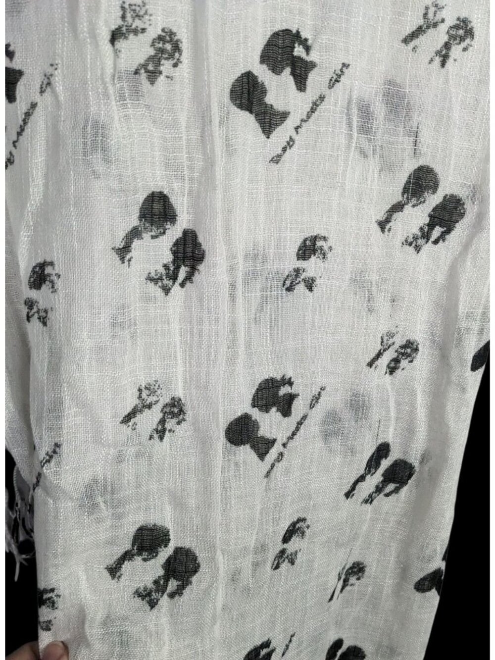 Boy Meets Girl Lightweight White Scarf With Black Silhouette Print & Fringe - Picture 4 of 8